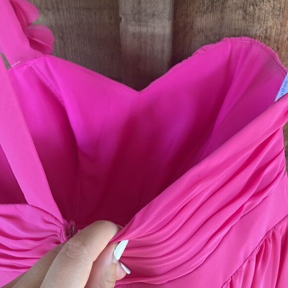 Alfred Angelo Fuchsia Chiffon Cocktail Bridesmaid Dress Floral OneShoulder/strap - Picture 10 of 12